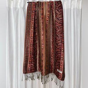 NWOT: Pashmina Scarf Shawl Red, Gold, and Black and Gold/Black Fringe